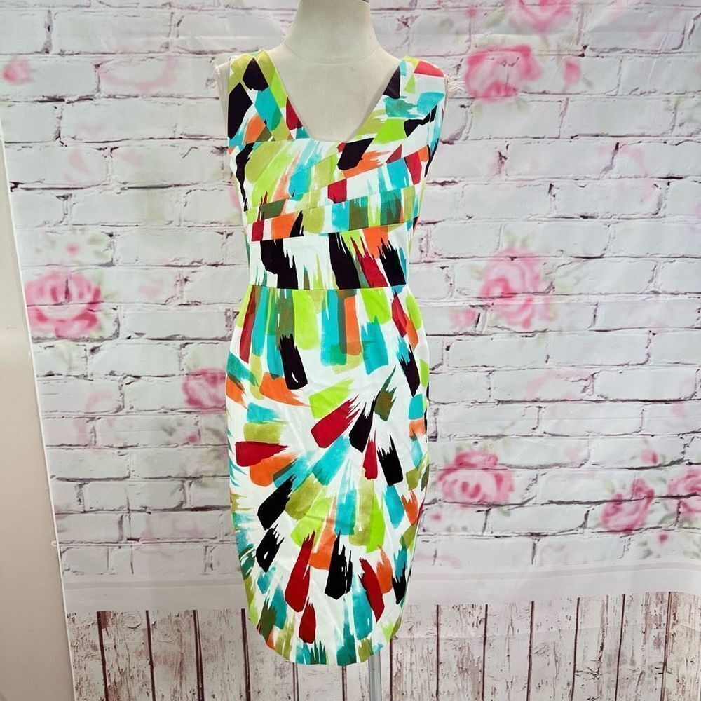 🔥5/$25 sale🔥 David Meister sleeveless white multicolored brushstroke dress